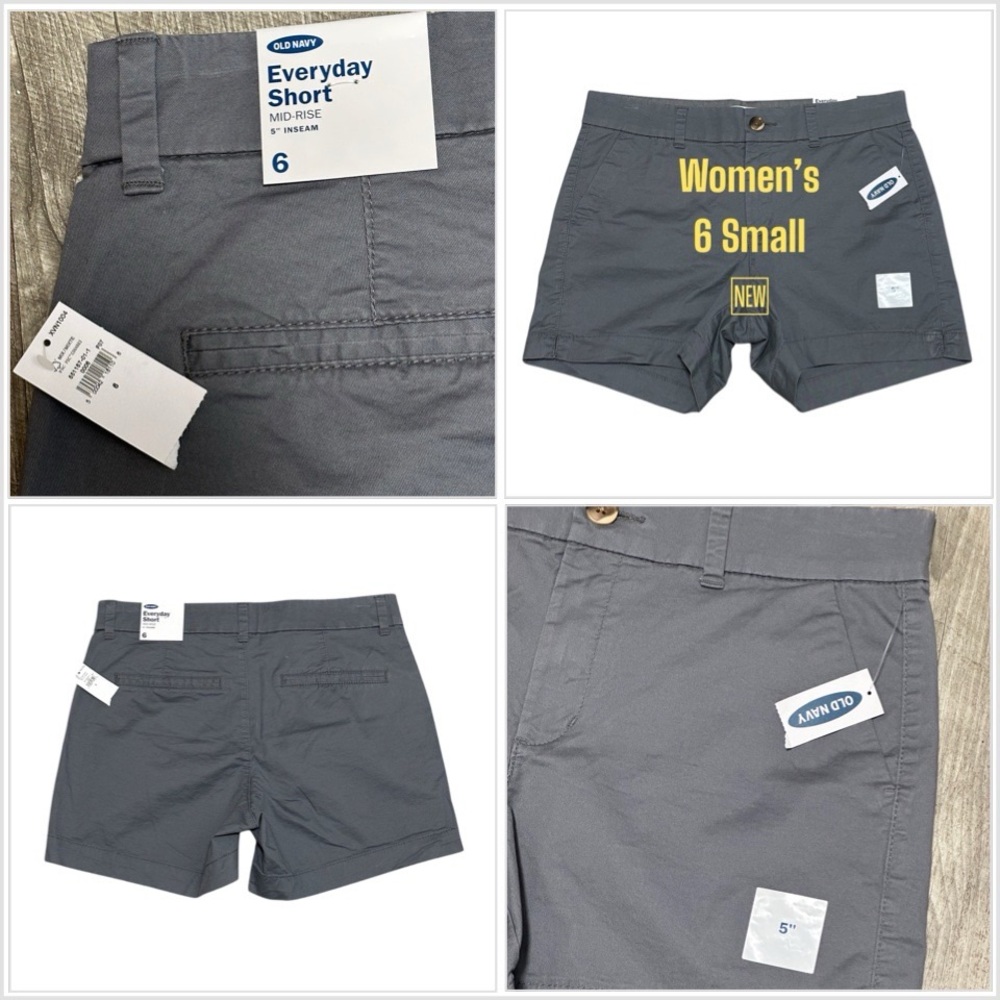 Women's Old Navy 6 Small Shorts Chino Khakis Gray Cotton Stretch 2 Pockets NWT